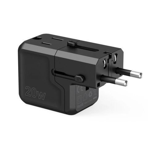 Ładowarka podróżna Choetech PD6038 USB-C USB-A PD 20W USA EU UK AU - czarna