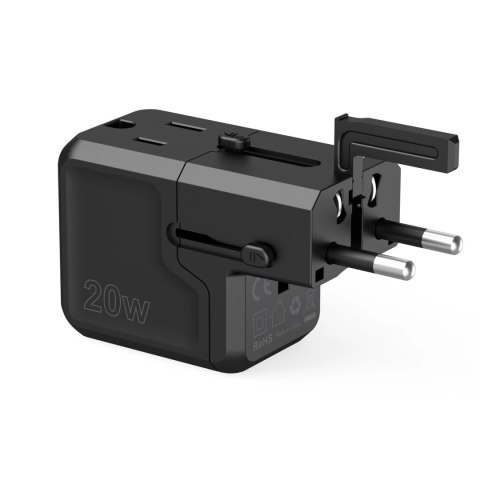 Ładowarka podróżna Choetech PD6038 USB-C USB-A PD 20W USA EU UK AU - czarna
