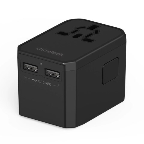 Ładowarka podróżna GaN Choetech PD6045 USB-C USB-A 45W z wtyczkami USA EU UK AU - czarna Ładowarka podróżna GaN Choetech PD6045 USB-C USB-A 45W z wtyczkami USA EU UK AU - czarna