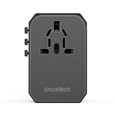 Ładowarka podróżna GaN Choetech PD6045 USB-C USB-A 45W z wtyczkami USA EU UK AU - czarna Ładowarka podróżna GaN Choetech PD6045 USB-C USB-A 45W z wtyczkami USA EU UK AU - czarna