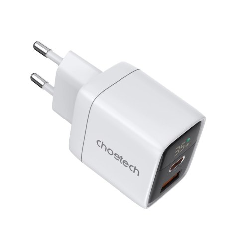 Ładowarka sieciowa Choetech PD6052 USB-C USB-A PD 35W GaN z wyświetlaczem - biała Ładowarka sieciowa Choetech PD6052 USB-C USB-A PD 35W GaN z wyświetlaczem - biała