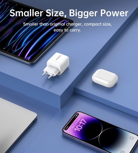 Ładowarka sieciowa Choetech PD6052 USB-C USB-A PD 35W GaN z wyświetlaczem - biała Ładowarka sieciowa Choetech PD6052 USB-C USB-A PD 35W GaN z wyświetlaczem - biała