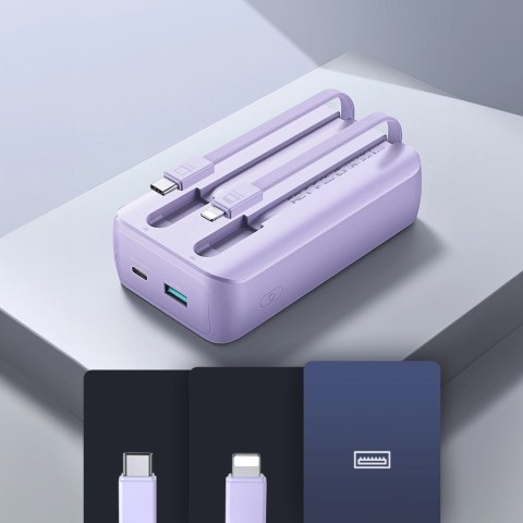 Mini powerbank Joyroom JR-PBC07 20000mAh 30W z kablami USB-C i Lightning - fioletowy Mini powerbank Joyroom JR-PBC07 20000mAh 30W z kablami USB-C i Lightning - fioletowy