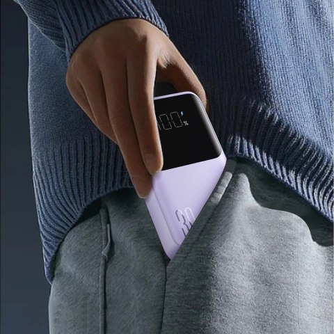 Mini powerbank Joyroom JR-PBC07 20000mAh 30W z kablami USB-C i Lightning - fioletowy Mini powerbank Joyroom JR-PBC07 20000mAh 30W z kablami USB-C i Lightning - fioletowy