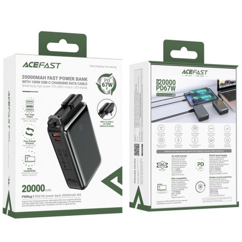 Powerbank Acefast M4 PD 67W 20000mAh z wbudowanym kablem - czarny Powerbank Acefast M4 PD 67W 20000mAh z wbudowanym kablem - czarny