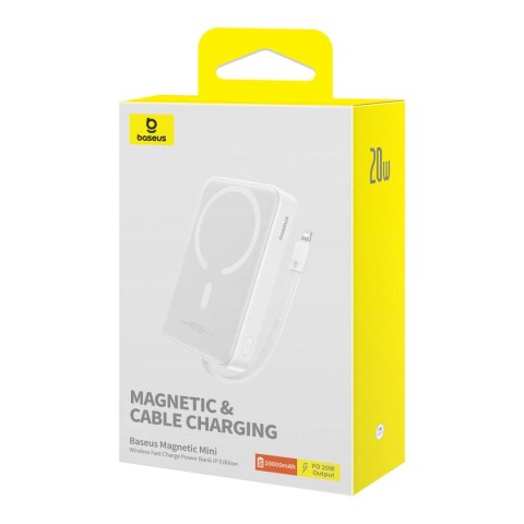 Powerbank Baseus Magnetic Mini MagSafe 10000mAh 20W z wbudowanym kablem Lightning - biały + kabel Baseus Simple Series USB-C - U Powerbank Baseus Magnetic Mini MagSafe 10000mAh 20W z wbudowanym kablem Lightning - biały + kabel Baseus Simple Series USB-C - U