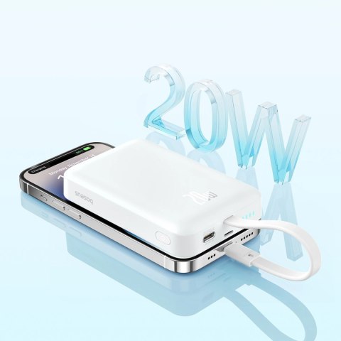 Powerbank Baseus Magnetic Mini MagSafe 10000mAh 20W z wbudowanym kablem Lightning - biały + kabel Baseus Simple Series USB-C - U Powerbank Baseus Magnetic Mini MagSafe 10000mAh 20W z wbudowanym kablem Lightning - biały + kabel Baseus Simple Series USB-C - U