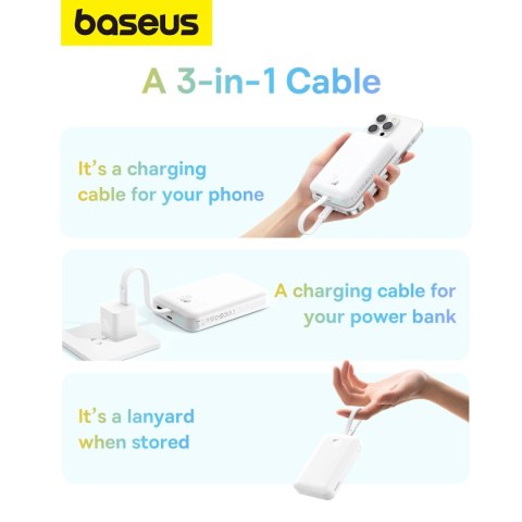 Powerbank Baseus Magnetic Mini MagSafe 10000mAh 20W z wbudowanym kablem Lightning - biały + kabel Baseus Simple Series USB-C - U Powerbank Baseus Magnetic Mini MagSafe 10000mAh 20W z wbudowanym kablem Lightning - biały + kabel Baseus Simple Series USB-C - U