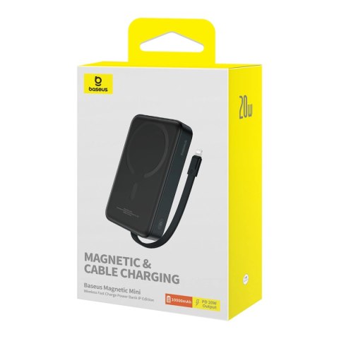 Powerbank Baseus Magnetic Mini MagSafe 10000mAh 20W z wbudowanym kablem Lightning - czarny + kabel Baseus Simple Series USB-C - Powerbank Baseus Magnetic Mini MagSafe 10000mAh 20W z wbudowanym kablem Lightning - czarny + kabel Baseus Simple Series USB-C -