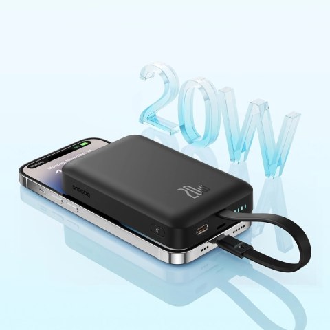 Powerbank Baseus Magnetic Mini MagSafe 10000mAh 20W z wbudowanym kablem Lightning - czarny + kabel Baseus Simple Series USB-C - Powerbank Baseus Magnetic Mini MagSafe 10000mAh 20W z wbudowanym kablem Lightning - czarny + kabel Baseus Simple Series USB-C -