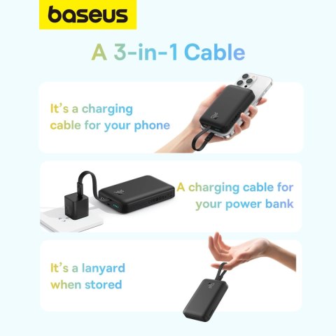 Powerbank Baseus Magnetic Mini MagSafe 10000mAh 20W z wbudowanym kablem Lightning - czarny + kabel Baseus Simple Series USB-C - Powerbank Baseus Magnetic Mini MagSafe 10000mAh 20W z wbudowanym kablem Lightning - czarny + kabel Baseus Simple Series USB-C -