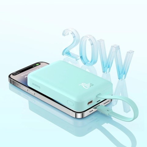 Powerbank Baseus Magnetic Mini MagSafe 10000mAh 20W z wbudowanym kablem Lightning - niebieski + kabel Baseus Simple Series USB-C Powerbank Baseus Magnetic Mini MagSafe 10000mAh 20W z wbudowanym kablem Lightning - niebieski + kabel Baseus Simple Series USB-C