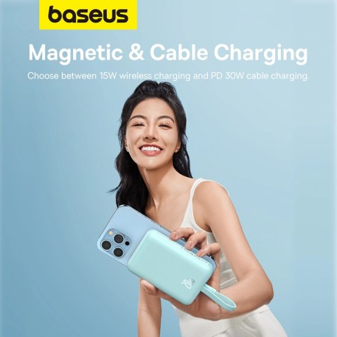 Powerbank Baseus Magnetic Mini MagSafe 10000mAh 20W z wbudowanym kablem Lightning - niebieski + kabel Baseus Simple Series USB-C Powerbank Baseus Magnetic Mini MagSafe 10000mAh 20W z wbudowanym kablem Lightning - niebieski + kabel Baseus Simple Series USB-C