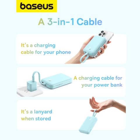 Powerbank Baseus Magnetic Mini MagSafe 10000mAh 20W z wbudowanym kablem Lightning - niebieski + kabel Baseus Simple Series USB-C Powerbank Baseus Magnetic Mini MagSafe 10000mAh 20W z wbudowanym kablem Lightning - niebieski + kabel Baseus Simple Series USB-C