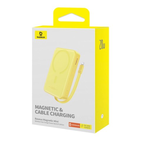 Powerbank Baseus Magnetic Mini MagSafe 10000mAh 20W z wbudowanym kablem Lightning - żółty + kabel Baseus Simple Series USB-C - U Powerbank Baseus Magnetic Mini MagSafe 10000mAh 20W z wbudowanym kablem Lightning - żółty + kabel Baseus Simple Series USB-C - U