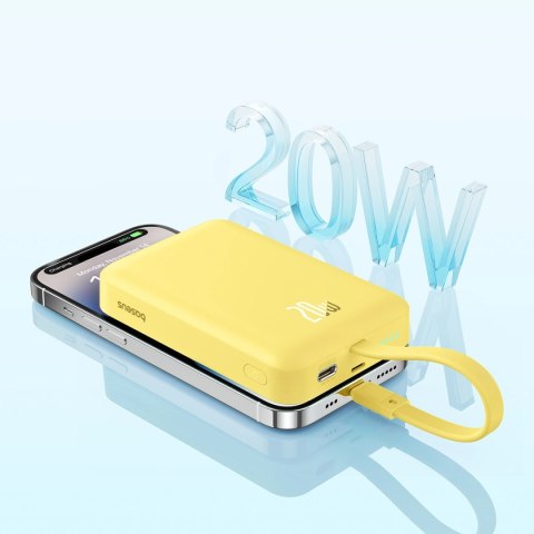 Powerbank Baseus Magnetic Mini MagSafe 10000mAh 20W z wbudowanym kablem Lightning - żółty + kabel Baseus Simple Series USB-C - U Powerbank Baseus Magnetic Mini MagSafe 10000mAh 20W z wbudowanym kablem Lightning - żółty + kabel Baseus Simple Series USB-C - U