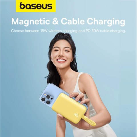 Powerbank Baseus Magnetic Mini MagSafe 10000mAh 20W z wbudowanym kablem Lightning - żółty + kabel Baseus Simple Series USB-C - U Powerbank Baseus Magnetic Mini MagSafe 10000mAh 20W z wbudowanym kablem Lightning - żółty + kabel Baseus Simple Series USB-C - U