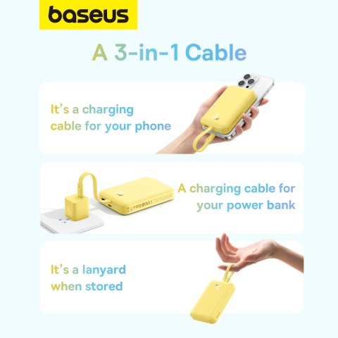 Powerbank Baseus Magnetic Mini MagSafe 10000mAh 20W z wbudowanym kablem Lightning - żółty + kabel Baseus Simple Series USB-C - U Powerbank Baseus Magnetic Mini MagSafe 10000mAh 20W z wbudowanym kablem Lightning - żółty + kabel Baseus Simple Series USB-C - U