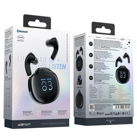 Słuchawki bezprzewodowe Acefast T9 Bluetooth 5.3 douszne z wyświetlaczem- czarne Słuchawki bezprzewodowe Acefast T9 Bluetooth 5.3 douszne z wyświetlaczem- czarne