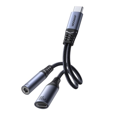 Adapter DAC 2w1 Joyroom SY-C02 USB-C do USB-C / mini jack 3.5 mm - czarny Adapter DAC 2w1 Joyroom SY-C02 USB-C do USB-C / mini jack 3.5 mm - czarny