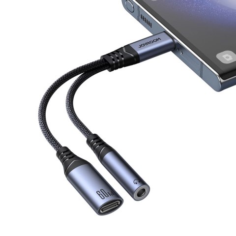 Adapter DAC 2w1 Joyroom SY-C02 USB-C do USB-C / mini jack 3.5 mm - czarny Adapter DAC 2w1 Joyroom SY-C02 USB-C do USB-C / mini jack 3.5 mm - czarny