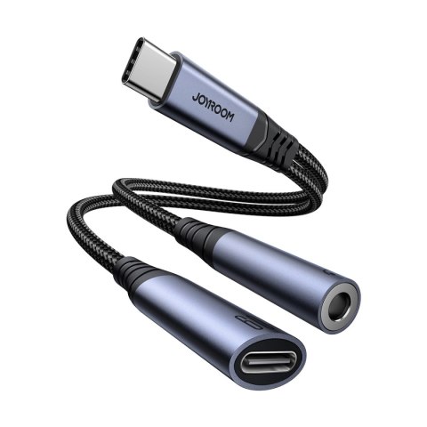 Adapter DAC 2w1 Joyroom SY-C02 USB-C do USB-C / mini jack 3.5 mm - czarny Adapter DAC 2w1 Joyroom SY-C02 USB-C do USB-C / mini jack 3.5 mm - czarny