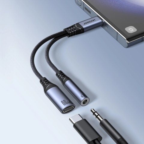Adapter DAC 2w1 Joyroom SY-C02 USB-C do USB-C / mini jack 3.5 mm - czarny Adapter DAC 2w1 Joyroom SY-C02 USB-C do USB-C / mini jack 3.5 mm - czarny