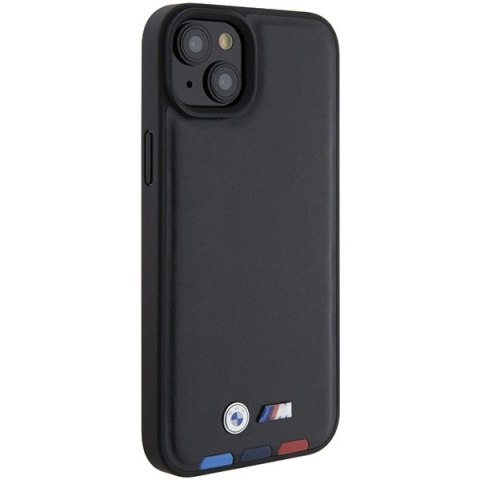 Etui BMW Leather Stamp Tricolor do iPhone 15 Plus - czarne