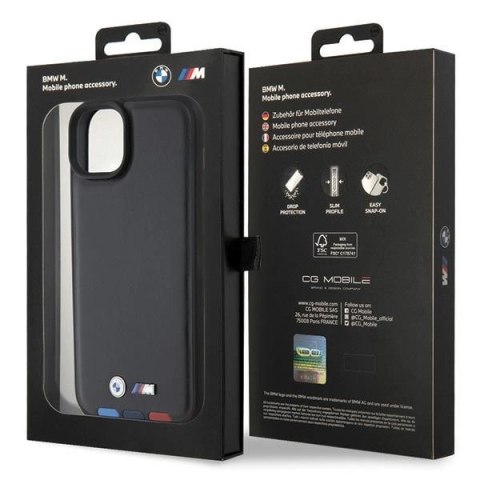 Etui BMW Leather Stamp Tricolor do iPhone 15 Plus - czarne