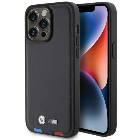 Etui BMW Leather Stamp Tricolor do iPhone 15 Pro Max - czarne Etui BMW Leather Stamp Tricolor do iPhone 15 Pro Max - czarne
