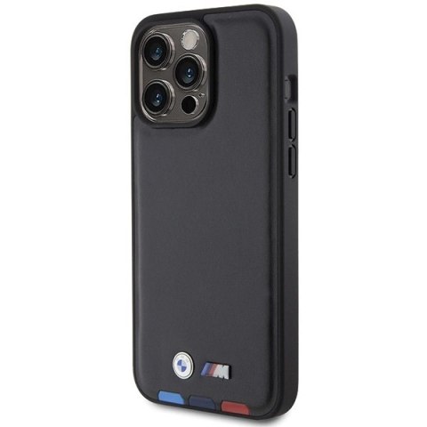 Etui BMW Leather Stamp Tricolor do iPhone 15 Pro Max - czarne Etui BMW Leather Stamp Tricolor do iPhone 15 Pro Max - czarne