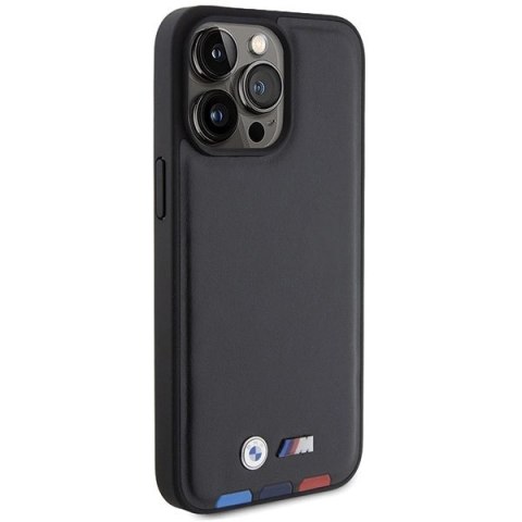 Etui BMW Leather Stamp Tricolor do iPhone 15 Pro Max - czarne Etui BMW Leather Stamp Tricolor do iPhone 15 Pro Max - czarne