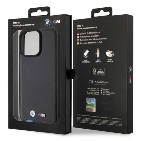 Etui BMW Leather Stamp Tricolor do iPhone 15 Pro Max - czarne Etui BMW Leather Stamp Tricolor do iPhone 15 Pro Max - czarne