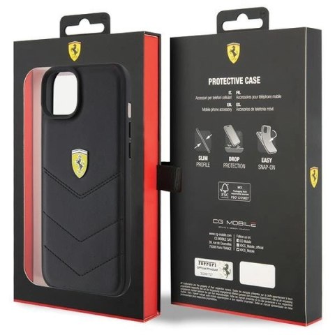 Etui Ferrari Quilted Metal Logo do iPhone 15 Plus - czarne Etui Ferrari Quilted Metal Logo do iPhone 15 Plus - czarne