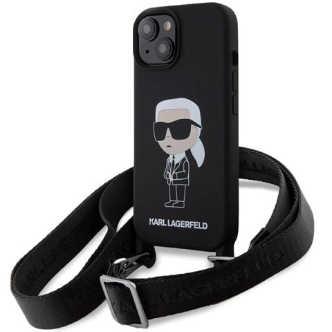 Etui Karl Lagerfeld Crossbody Silicone Ikonik do iPhone 15 - czarne Etui Karl Lagerfeld Crossbody Silicone Ikonik do iPhone 15 - czarne