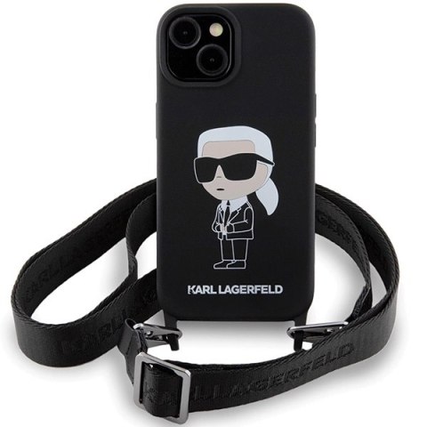 Etui Karl Lagerfeld Crossbody Silicone Ikonik do iPhone 15 - czarne Etui Karl Lagerfeld Crossbody Silicone Ikonik do iPhone 15 - czarne