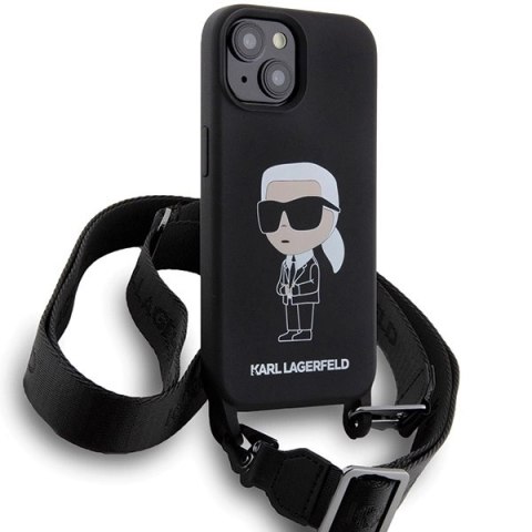 Etui Karl Lagerfeld Crossbody Silicone Ikonik do iPhone 15 - czarne Etui Karl Lagerfeld Crossbody Silicone Ikonik do iPhone 15 - czarne