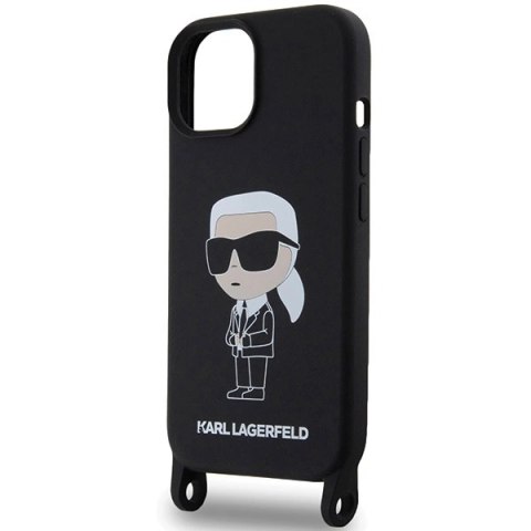 Etui Karl Lagerfeld Crossbody Silicone Ikonik do iPhone 15 - czarne Etui Karl Lagerfeld Crossbody Silicone Ikonik do iPhone 15 - czarne