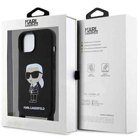 Etui Karl Lagerfeld Crossbody Silicone Ikonik do iPhone 15 - czarne Etui Karl Lagerfeld Crossbody Silicone Ikonik do iPhone 15 - czarne