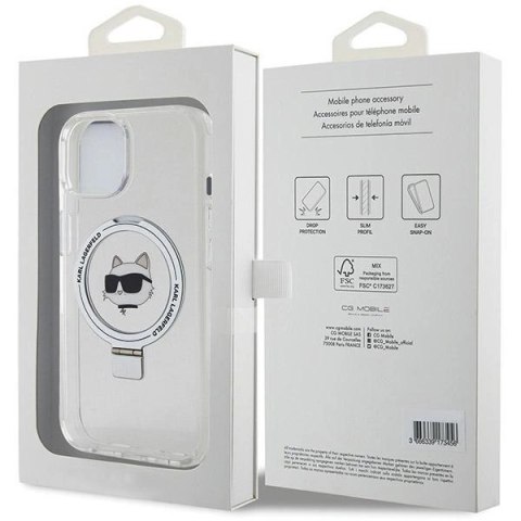 Etui Karl Lagerfeld Ring Stand Choupette Head MagSafe do iPhone 15 Plus - białe Etui Karl Lagerfeld Ring Stand Choupette Head MagSafe do iPhone 15 Plus - białe