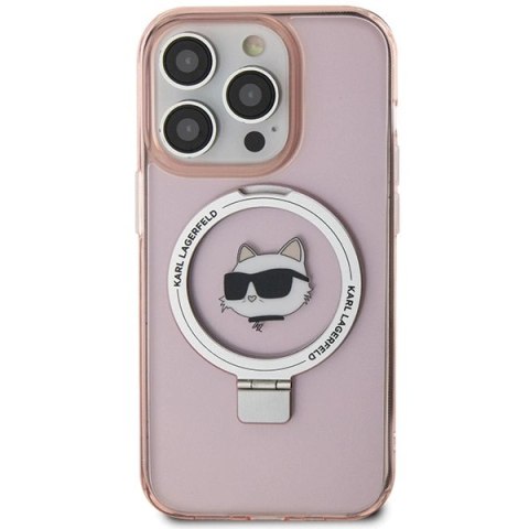 Etui Karl Lagerfeld Ring Stand Choupette Head MagSafe do iPhone 15 Pro Max - różowe Etui Karl Lagerfeld Ring Stand Choupette Head MagSafe do iPhone 15 Pro Max - różowe