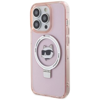 Etui Karl Lagerfeld Ring Stand Choupette Head MagSafe do iPhone 15 Pro - różowe