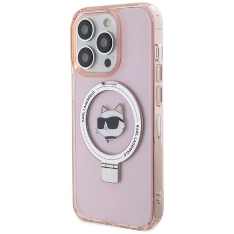 Etui Karl Lagerfeld Ring Stand Choupette Head MagSafe do iPhone 15 Pro - różowe