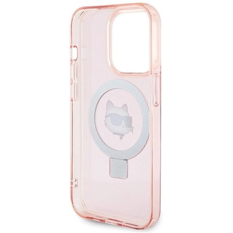 Etui Karl Lagerfeld Ring Stand Choupette Head MagSafe do iPhone 15 Pro - różowe