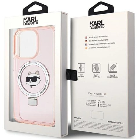 Etui Karl Lagerfeld Ring Stand Choupette Head MagSafe do iPhone 15 Pro - różowe