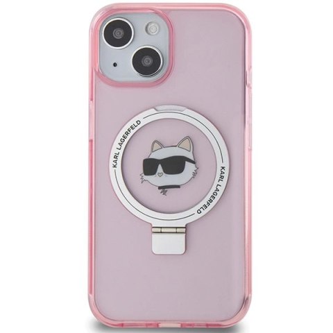 Etui Karl Lagerfeld Ring Stand Choupette Head MagSafe do iPhone 15 - różowe
