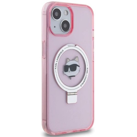 Etui Karl Lagerfeld Ring Stand Choupette Head MagSafe do iPhone 15 - różowe