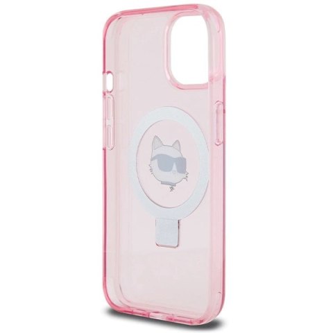 Etui Karl Lagerfeld Ring Stand Choupette Head MagSafe do iPhone 15 - różowe