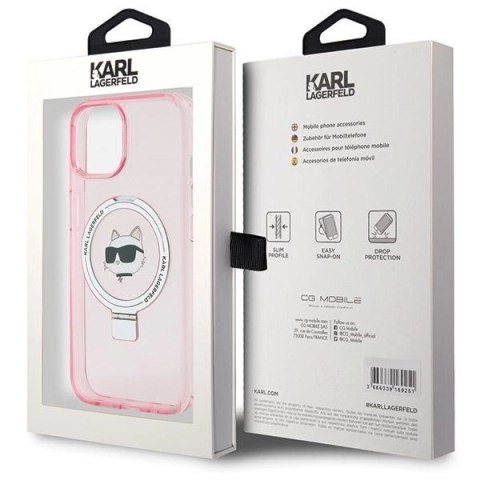 Etui Karl Lagerfeld Ring Stand Choupette Head MagSafe do iPhone 15 - różowe