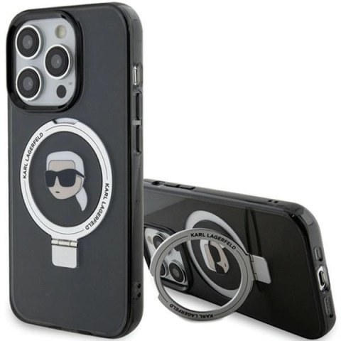 Etui Karl Lagerfeld Ring Stand Karl Head MagSafe do iPhone 15 Pro Max - czarne Etui Karl Lagerfeld Ring Stand Karl Head MagSafe do iPhone 15 Pro Max - czarne